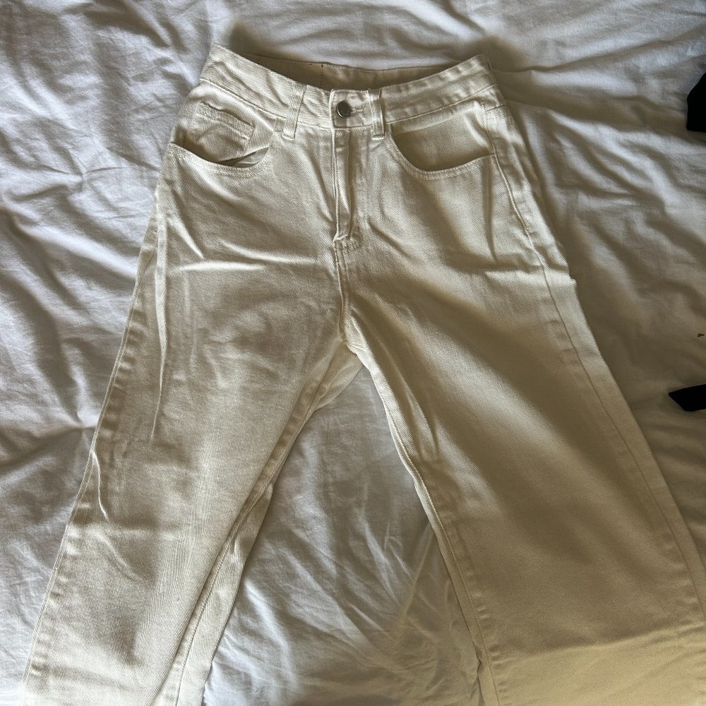 Cream High Waisted Wide Leg Pants